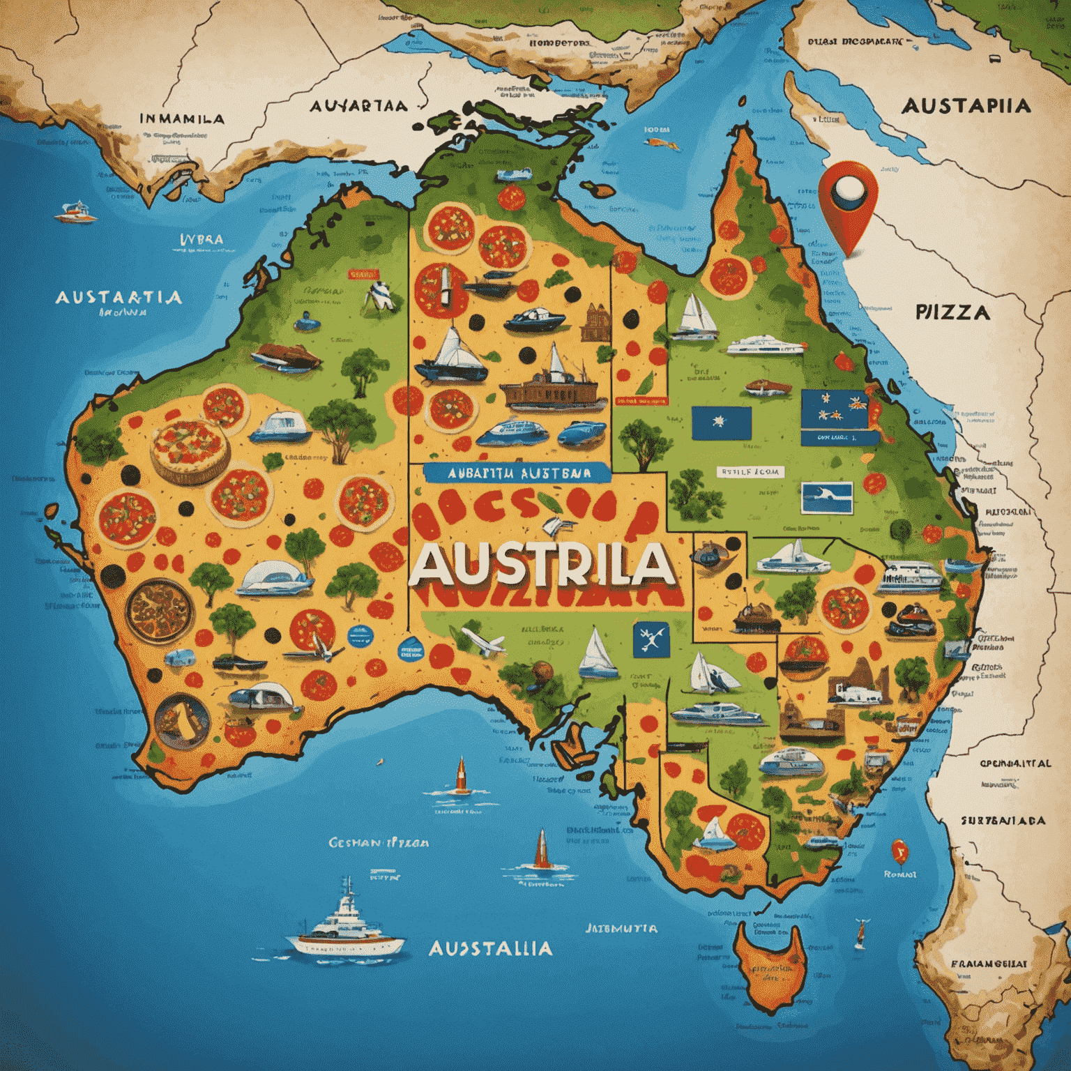 A map of Australia with markers indicating the various Rocket Pizza locations across the country